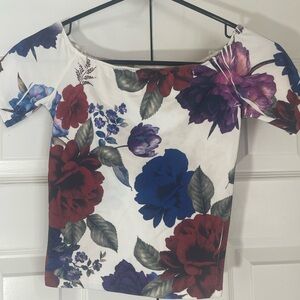 Gaze Floral Off-Shoulder Blouse in Red, Blue, and Purple